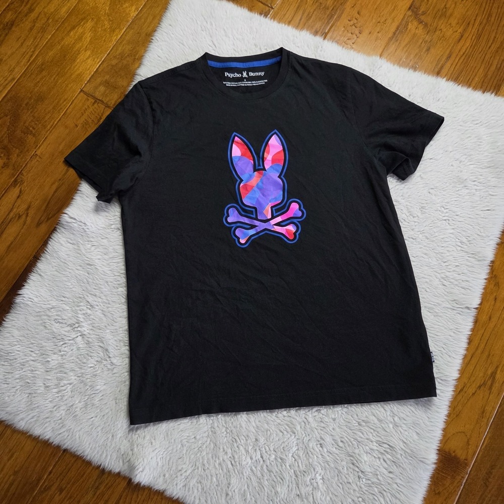 Psycho Bunny T-Shirt Men's 6 / Large Skull Black Pima Cotton